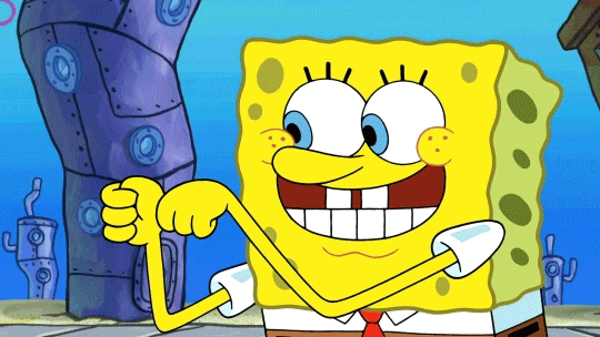 Sponge Boob Squarepants cranking on his thumb to give a thumbs up sign.
