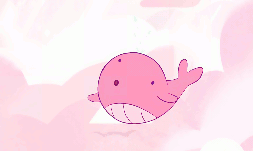 Pink whale smiling and boy cooing, from Steven Universe.
